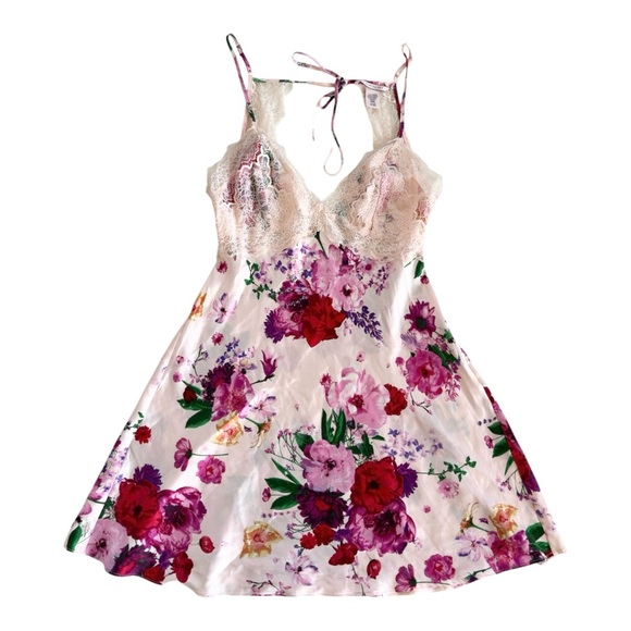 Victoria Secret Stretch Satin Floral  Lace Cutout Slip Pink Size S - Picture 5 of 8